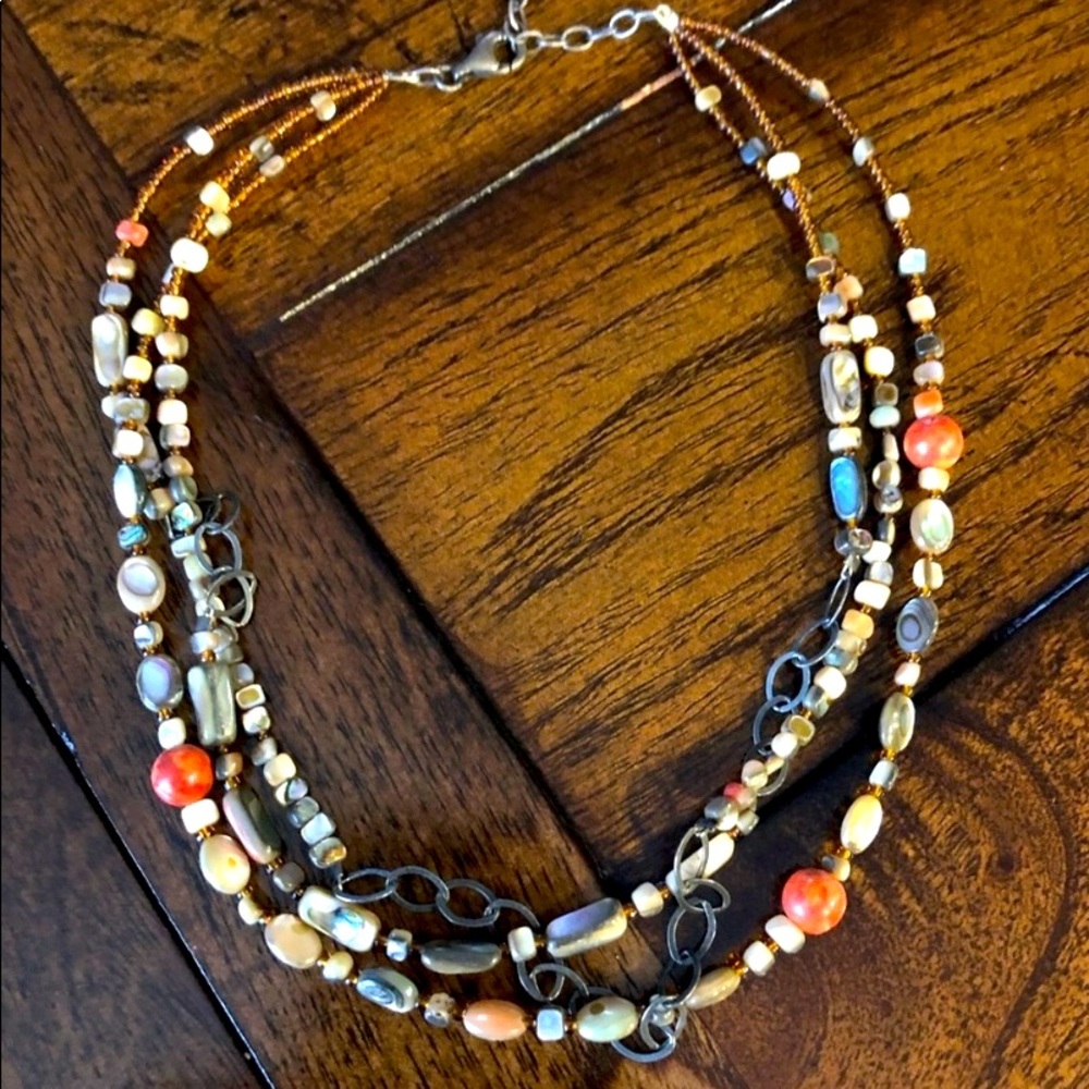 Silpada Shell Sponge Coral & Seed Bead Necklace